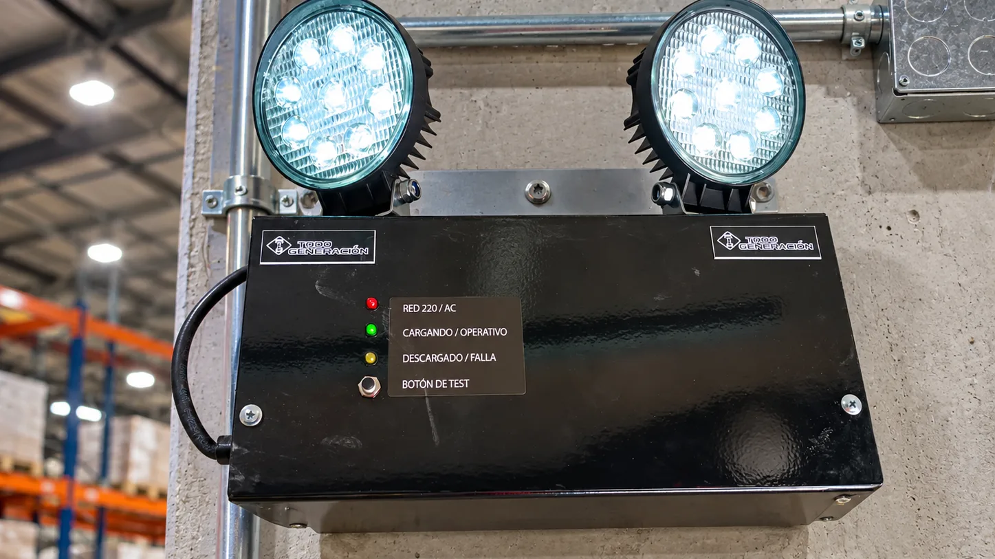 Equipo de iluminación de emergencia LED TodoGeneración instalado en una bodega